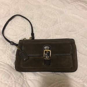 Brown suede Coach wristlet